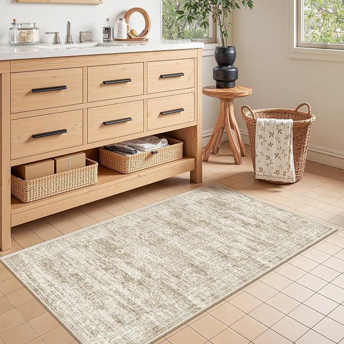 2x4 Rug Runners for Hallways Non Slip,Brown | Washable Rugs for Kitchen,Entryway,Bedroom,Bathroom,Nursery Room,Thin,Soft Runner Rug,Stain Resistant Indoor Carpet