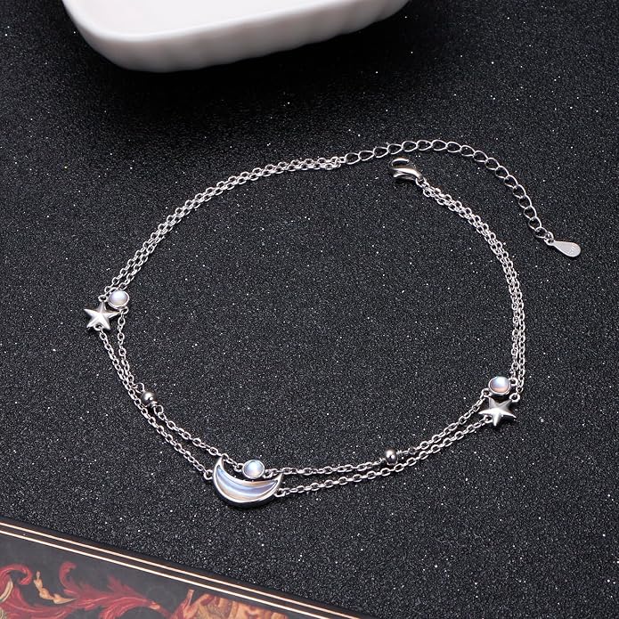 Anklets for Women 925 Sterling Silver Blue Evil Eye Infinity Butterfly Adjustable Multilayer Layered Summer Beach Ankle Bracelet Foot Chain Jewelry for Women