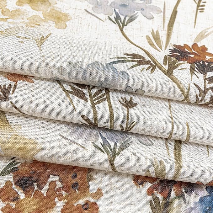 MYSKY HOME Floral Linen French Door Curtains 40 inch Long Set of 2 for Front Door - Light Filtering Privacy Semi Sheer Window Curtains with Rod Pocket, Yellow, 24" W Each Panel
