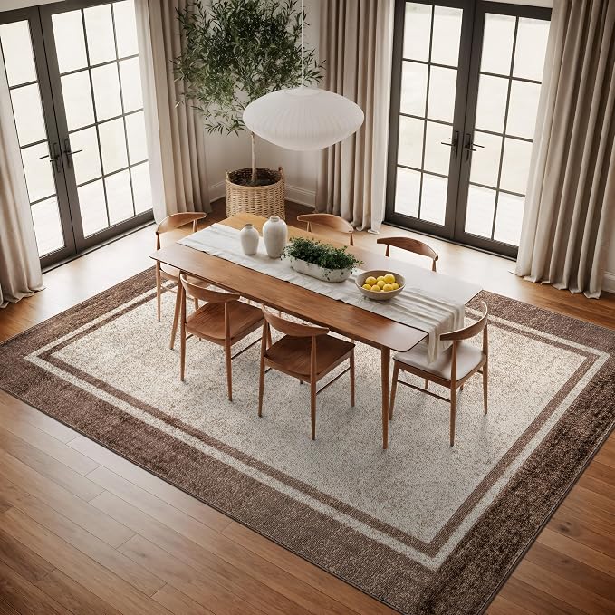 Rugshop Modern Transitional Bordered Area Rug Low Pile Beige 7' 10" x 10'