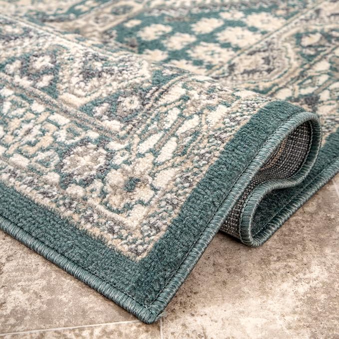 nuLOOM 8x10 Becca Traditional Tiled Area Rug, Blue, Faded Transitional Design, Stain Resistant, For Bedroom, Dining Room, Living Room, Hallway, Office, Kitchen, Entryway