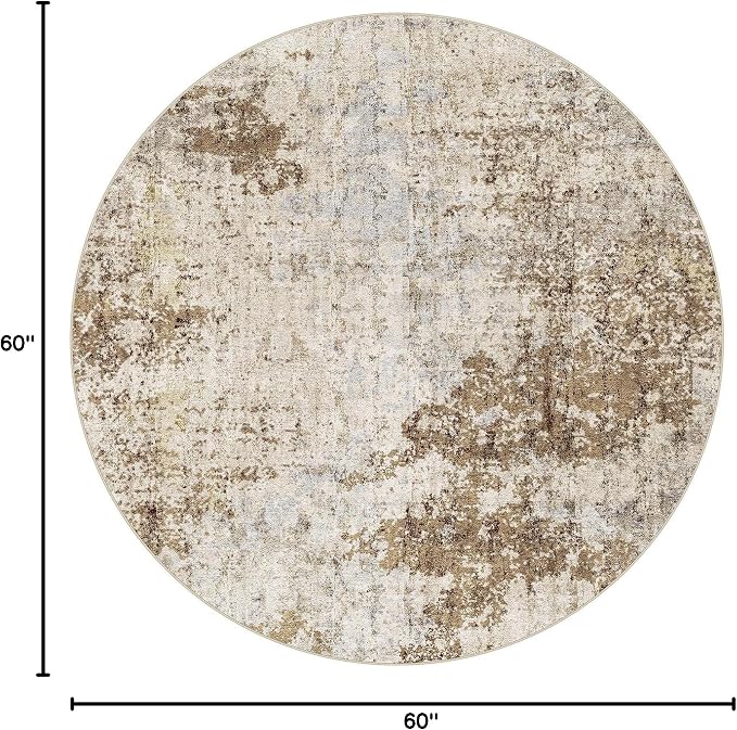 5ft Round Area Rug Living Room Rugs - 5x5 Washable Large Soft Indoor Neutral Modern Abstract Low Pile Rug Carpet for Bedroom Dining Room Farmhouse Home Office - Light Brown