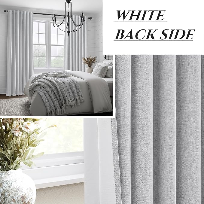 Light Gray 100% Blackout Linen Curtains 120 Inches Extra Long 2 Panels Set for Kids Boys Room,Modern Pleated Ceiling Track Curtain for Large Window Drapes Heavy Thermal Privacy for Nursery(50"Wx120"L)