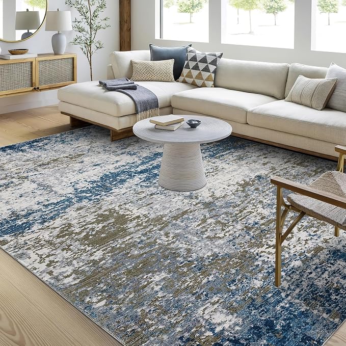 ROYHOME Modern Abstract Area Rug 3x5 Non Slip Non Shedding Rug Low Pile Stain Resistant for Bedroom Living Room,Navy