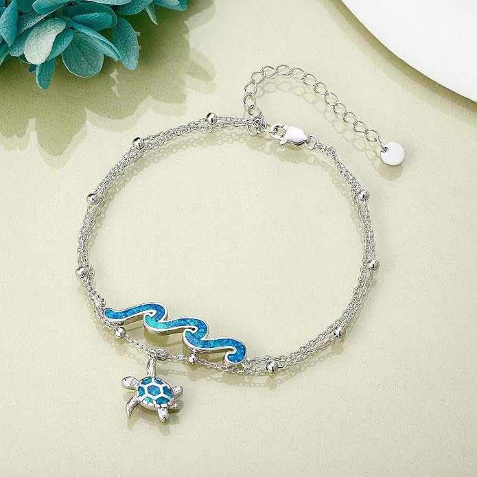 YFN Wave Anklet 925 Sterling Silver Ocean Wave Layered Ankle Bracelet Wave Beach Jewelry for Women Gifts