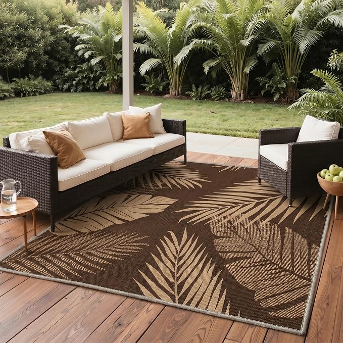 GENIMO Outdoor & Indoor Area Rug 2'x3', Waterproof, Non-Shedding, Easy Cleaning, Leaf Mat for Patio, Living Room, Balcony, Dining Room, RV, Deck, Bedroom, Camping, Outside Carpet, Coffee Brown