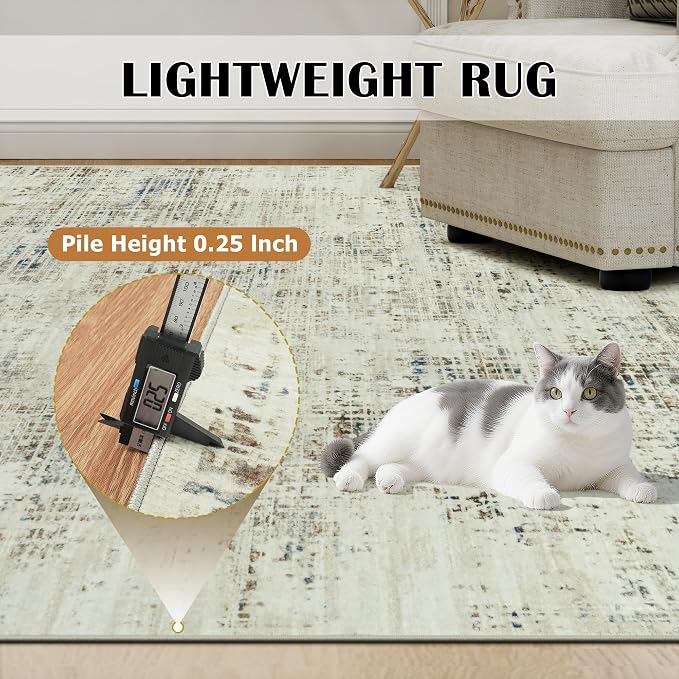 10x12 Area Rugs for Living Room Washable Rug: Anti-Skid Abstract Modern Living Room Rug Soft Thin Carpets Indoor Floor Non-Shedding Carpet for Bedroom Dining Farmhouse Nursery Gray White Blue