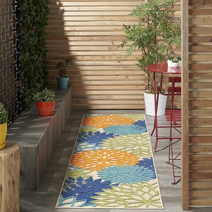 Nourison Home Aloha Indoor/Outdoor Multicolor 2'3'' x 8' Area--Rug, Tropical, Botanical, Easy--Cleaning, Non Shedding, Bed Room, Living Room, Dining Room, Deck, Backyard, Patio (2x8)