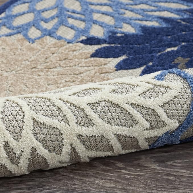 Nourison Home Aloha Indoor/Outdoor Blue/Multicolor 7'10" x Round Area Rug, Tropical, Botanical, Easy Cleaning, Non Shedding, Bed Room, Living Room, Dining Room, Deck, Backyard, Patio (8 Round)