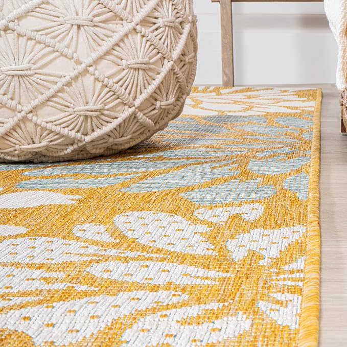 JONATHAN Y Floral Textured Weave Indoor Outdoor Area Rug 4X6 Yellow/Cream, Zinnia Modern for Backyard, Patio, Porch, Easy-Cleaning, High Traffic, Pet-Friendly, Non-Shedding (SMB110G-4)