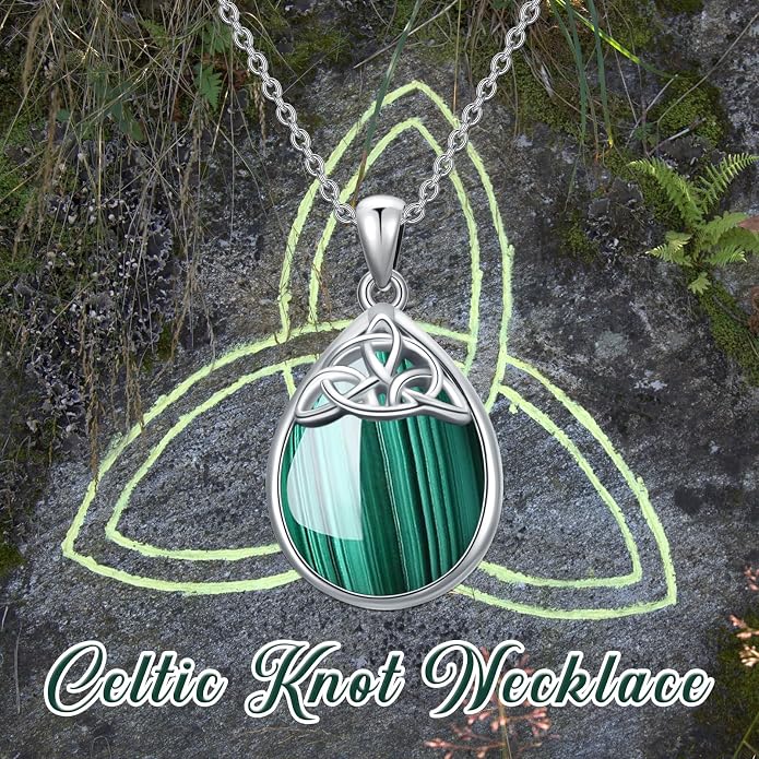 PELOVNY Celtic Knot Necklaces for Women 925 Sterling Silver Gemstone/Birthstone Teardrop Infinity Necklace Irish Celtic Pendant Jewelry Gifts for Mom Daughter Wife
