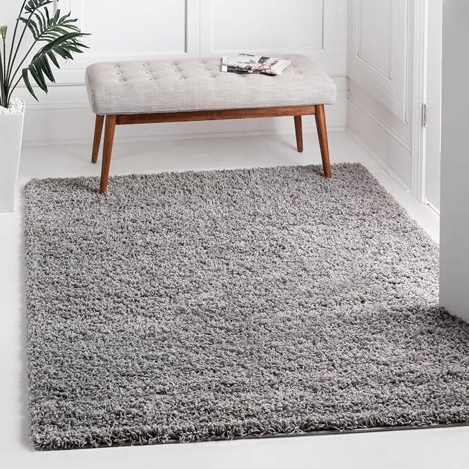 Unique Loom Solid Shag Collection Area Rug (8' Square, Cloud Gray)