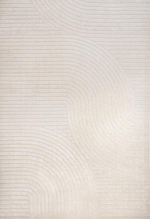 JONATHAN Y Hallie High-Low Curve Ivory/Cream Indoor/Outdoor Area Rug, 4x6, Minimalist, Pet Friendly, Non-Shedding, Stain Resistant, Hose-Washable for Backyard, Patio, Porch (SCN100B-4)