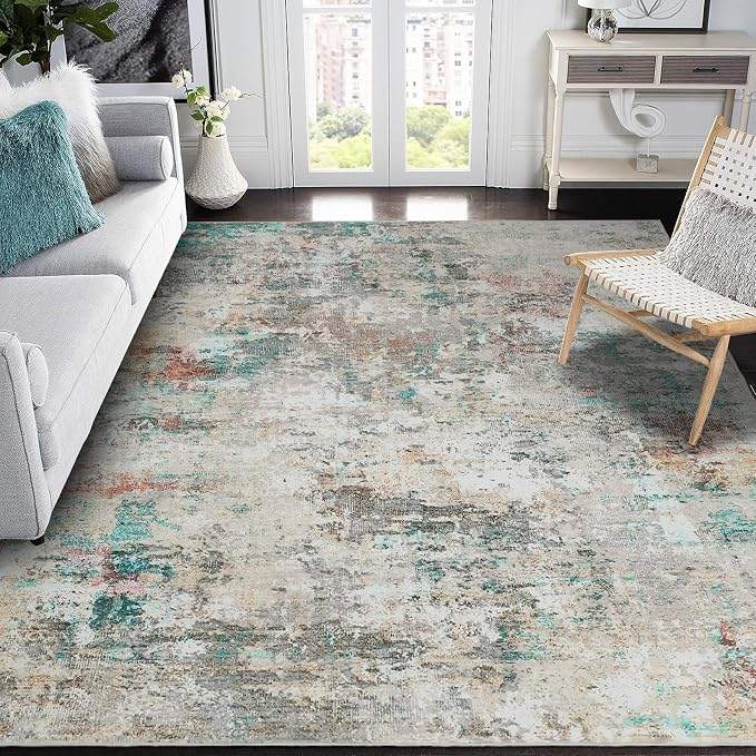 ROYHOME Modern Abstract Area Rug 10x13 Non Slip Non Shedding Rug Low Pile Stain Resistant for Bedroom Living Room,Colorful