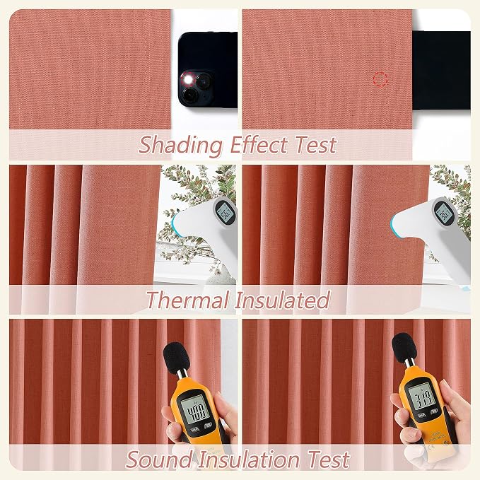 Guken 100% Blackout Curtains 90 Inch Length 2 Panels Set for Living Room Bedroom Back Tab Thermal Insulated Black Out Linen Drapes Room Darkening Coral,52x90