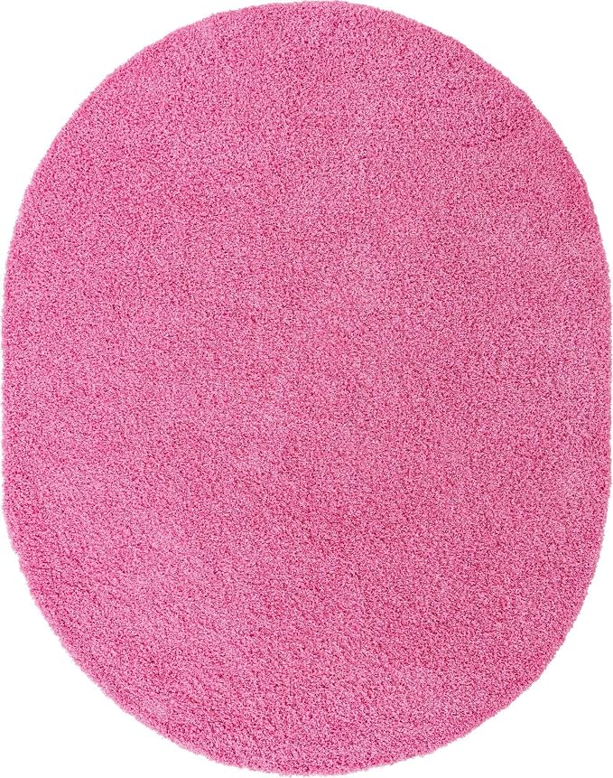 Unique Loom Solid Shag Collection Area Rug (7' 10" x 10' Oval, Taffy Pink)