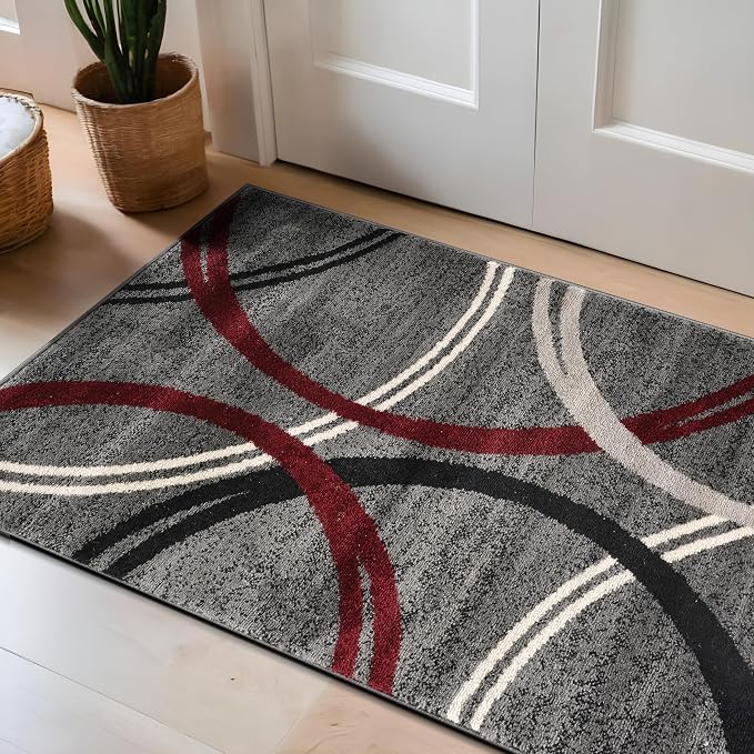 Rugshop Wavy Circles Modern Non-Shedding Accent Area Rug Red 2'7" x 4'