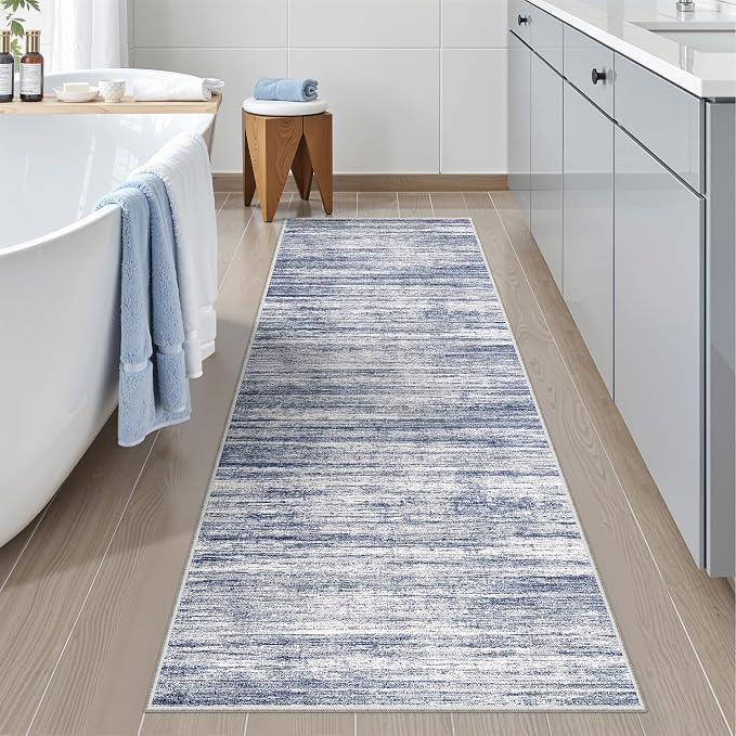 2x6 Runner Rug Non Slip,Washable Hallway Runner Rug,Blue | Neutral Rugs for Kitchen,Entryway,Bedroom,Bathroom,Nursery Room,Thin,Soft Runner Rug,Stain Resistant Indoor Carpet