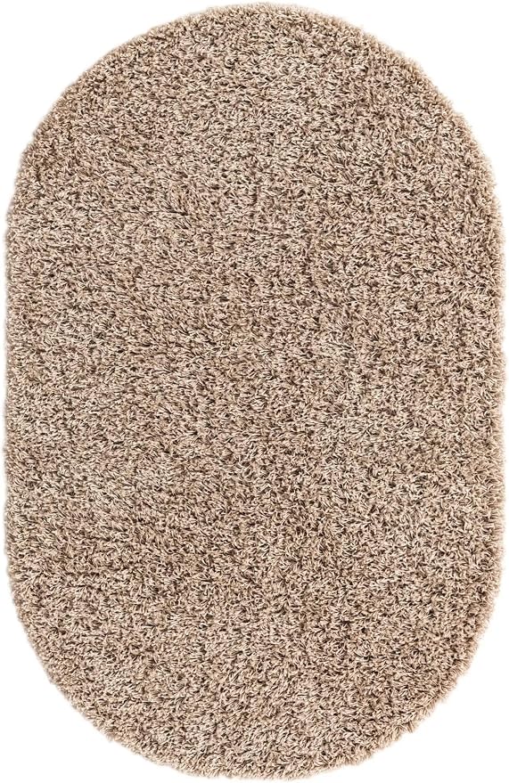Unique Loom Solid Shag Collection Area Rug (3' 3" x 5' 3" Oval, Taupe)