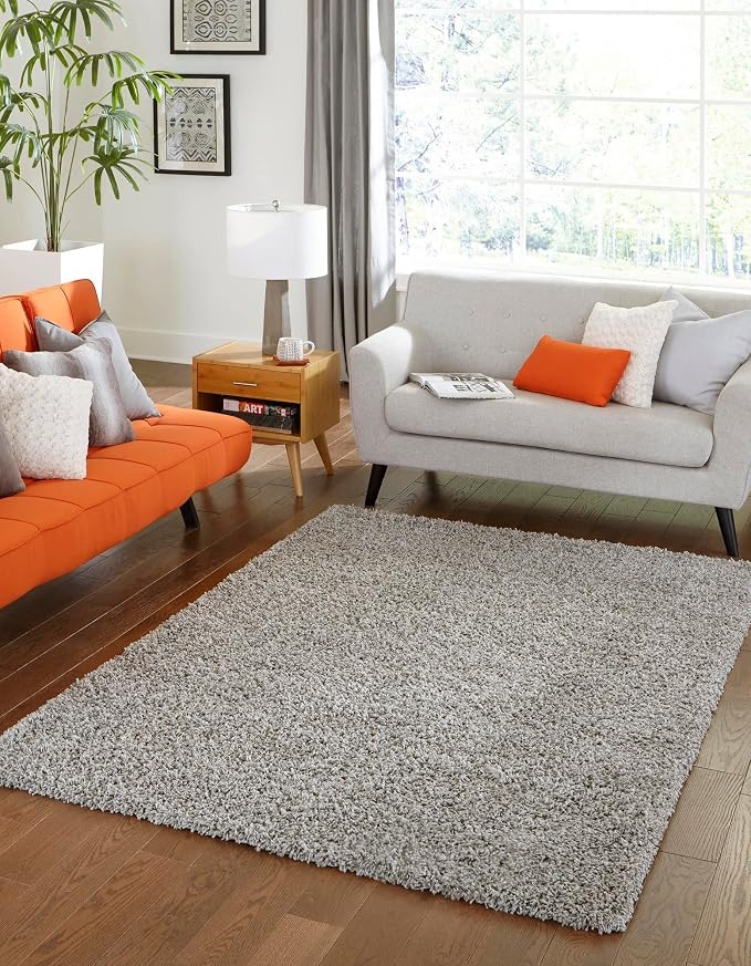 Unique Loom Solid Shag Collection Area Rug (10' x 13' 11" Rectangle, Cloud Gray)