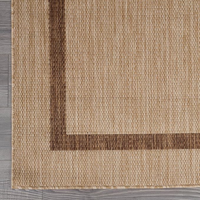 Luul Home Bordered Outdoor Rug 9x12 Washable Outside Carpet for Indoor Patio Porch Waterproof Easy Cleaning Non Shedding Area Rugs Jute Beige - Nut Brown 9 x 12