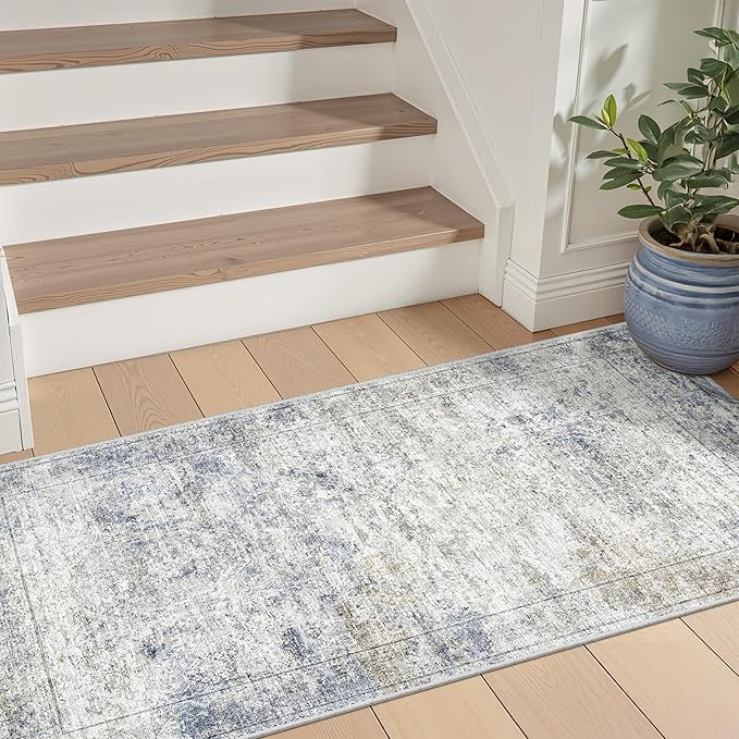 2x4 Rug Runners for Hallways Non Slip,Blue | Washable Rugs for Kitchen,Entryway,Bedroom,Bathroom,Nursery Room,Thin,Soft Runner Rug,Stain Resistant Indoor Carpet
