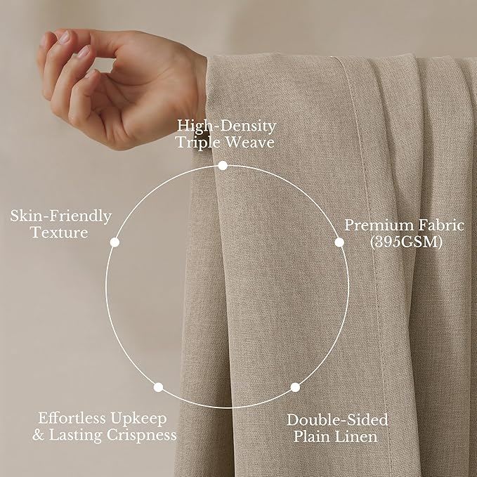 NICETOWN Thick Linen Blend Oatmeal Thermal Curtains 102" Long, Cozy Sanctuary Decor for Primary Suite, Double-Sided Textured Tailored Look Panels with Hooks and Tiebacks (40" Wide, 2 Panels)