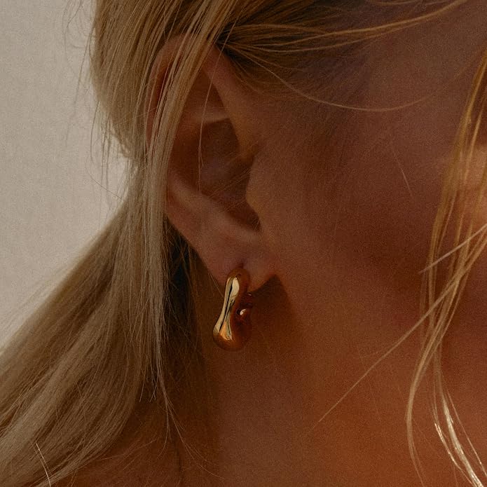 18K Gold Plated Chunky Hoop Earrings, Gold Hoop Earrings for Women Thick Open Hoops, Lightweight Hollow Hoops Earring for Women Hypoallergenic Jewelry Gifts