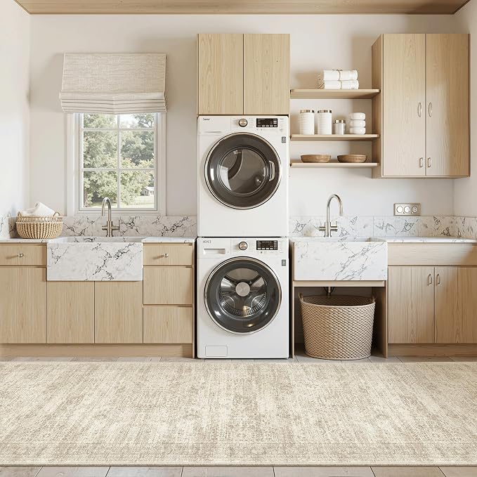 Soalmost Runner Rug 3x10 Washable Non-Slip Hallway Runner Rugs for Kitchen Bathroom Laundry Room Beige Vintage Floor Carpet Runners for Hallways Entryway