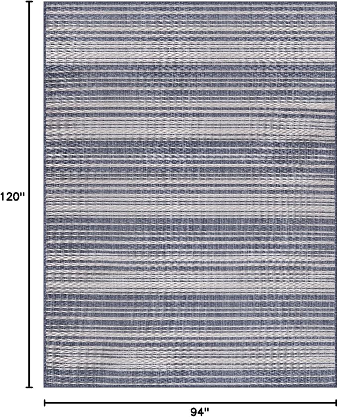 Luul Home Stripe Outdoor Rug 8x10 Washable Outside Carpet for Indoor Patio Porch Waterproof Easy Cleaning Non Shedding Area Rugs Blue 8 x 10