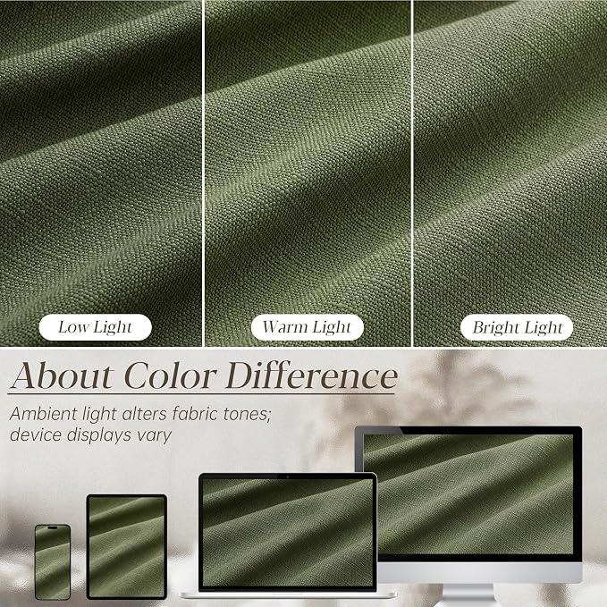 Olive Green Pleated Linen Curtains 108 Inches Long for Living Dining Room Bedroom Light Filtering Boho Window Drapes 2 Panels with Hooks Rings Clips Sliding Glass Door Semi Sheer Curtain Pinch Pleat