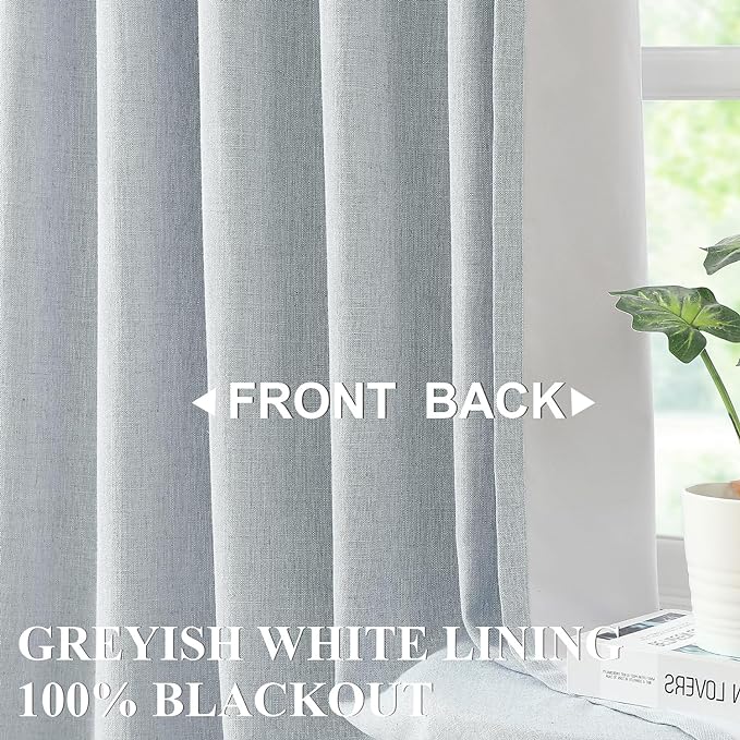 Vision Home Pinch Pleated Full Blackout Curtains Linen Blended Room Darkening Window Curtains 84 inch for Living Room Bedroom Thermal Insulated Pinch Pleat Drapes with Hooks 2 Panel 40"Wx84"L,Blue Fog