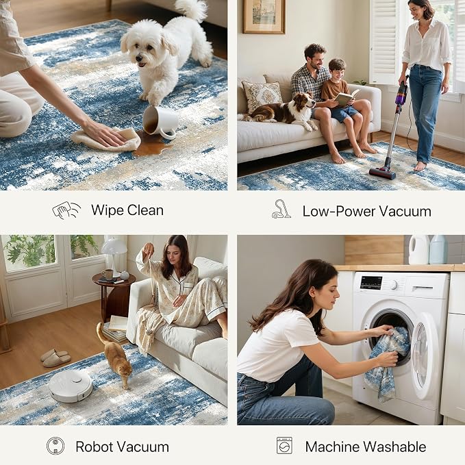 GENIMO Runner Rug Non Slip 2'6"x8', Washable Rug Runner for Hallways Kitchen, Abstract Modern Kitchen Rugs, Low Pile Lightweight Carpet Runners for Entryway, Bedroom, Laundry, Sky Blue