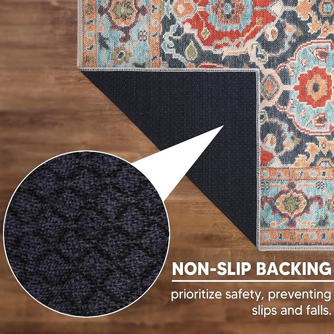 Keen Home Design 5x7 Rug - Machine Washable Area Rug with Non-Slip Backing, Ideal for Living Room, Dining Room, Bedroom - Vintage, Easy Clean, Durable, Low Pile Rug - (5' x 7')