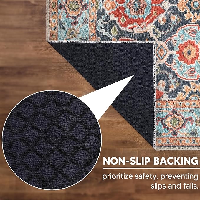 Keen Home Design 10x14 Rug - Machine Washable Area Rug with Non-Slip Backing, Ideal for Living Room, Dining Room, Bedroom - Vintage, Easy Clean, Durable, Low Pile Rug - (9'7" x 14')