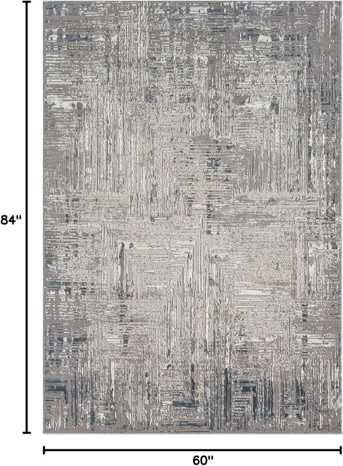 Amy Modern Abstract Area Rug for Living Room, 5x7 Contemporary Textured Geometric Blue Rug, High-Low Pile Stain Resistant Carpet for Bedroom, Dining Room or Kitchen (5' x 7', Blue)