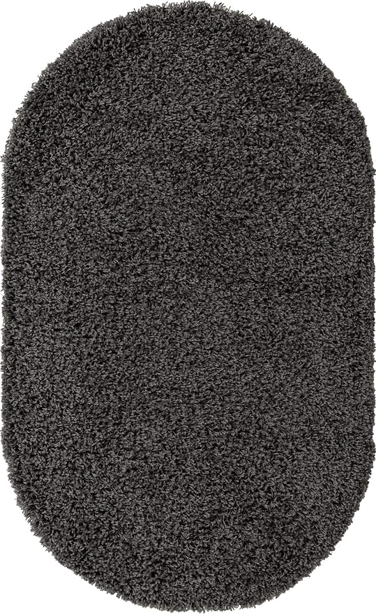 Unique Loom Solid Shag Collection Area Rug (3' 3" x 5' 3" Oval, Graphite Gray)