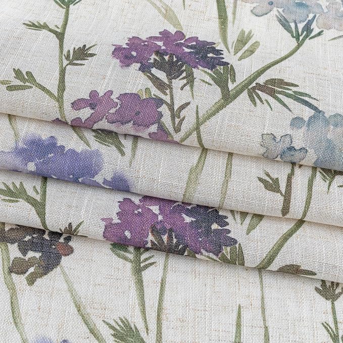MYSKY HOME Floral Linen Curtains 84 inch Long 2 Panels Set for Living Room Semi Sheer Light Filtering Privacy Protect Farmhouse Grommet Drapes, Purple, 52" Wide Each Panel, 2 Pcs