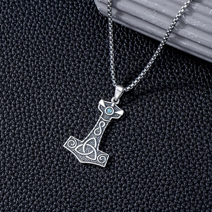LEECCl Men's Necklaces 925 Sterling Silver Thors Hammer/Cross of Thorns/Bible/St. Michael Gothic pendant Religious Jewelry for Men Father