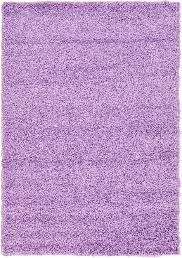 Unique Loom Solid Shag Collection Area Rug (4' 1" x 6' 1" Rectangle, Lilac) | Modern solid area rug for living room, bedroom & dining room. Stain-resistant, easy-care, kid & pet friendly