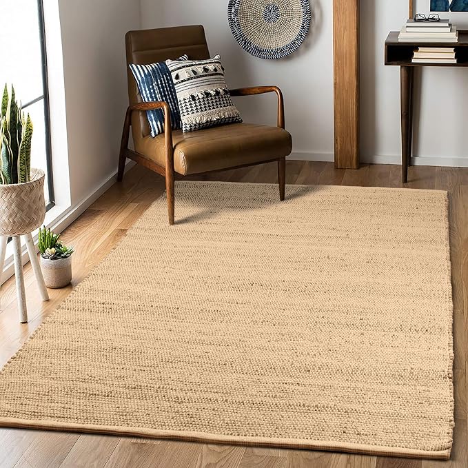Handwoven Jute and Cotton Area Rug - Natural Rug, Farmhouse Accent Rug for Living Room, Bedroom, or Entryway - Sustainable, Flatweave - (6x9 Natural)
