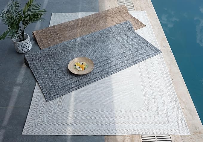 Berry Easy Jute Indoor Outdoor Rug, 4x6 Neutral Bordered Jute Look, Weather Resistant, Easy Care, Lightweight Outdoor Farmhouse Carpet for Patio, Porch, Living Room (4' x 6', Natural)