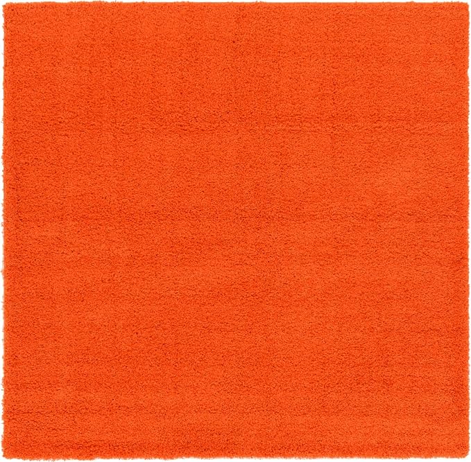 Unique Loom Solid Shag Collection Area Rug (8' Square, Tiger Orange)