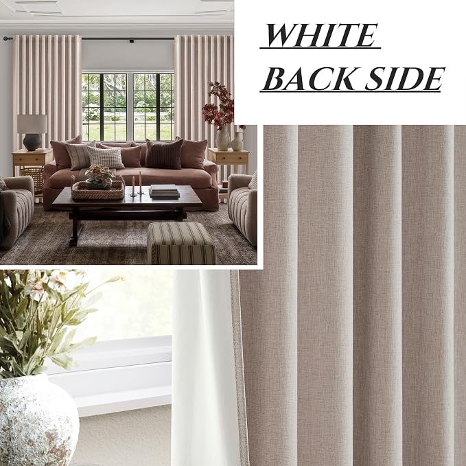Blackout Curtains 60 Inches Extra Wide Curtains 84 Inch Length for Living Room, Pleated Farmhouse Bedroom Thermal Drapes for Winter Thick Large Window Energy Efficient(60"W x 84"L 2 Panels Linen)