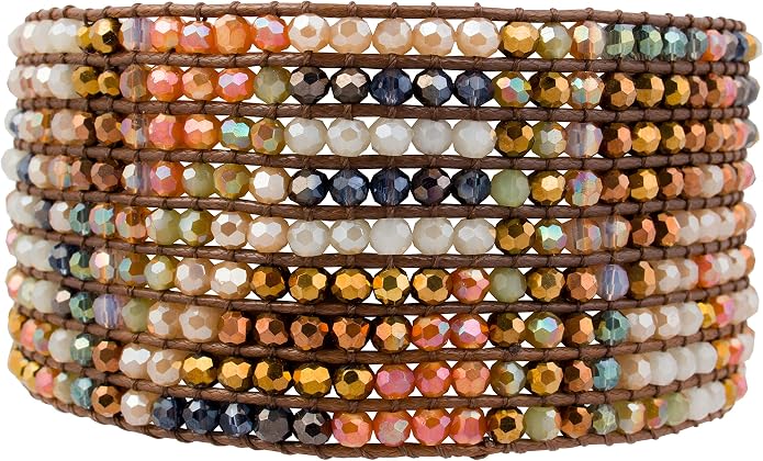 Joob Joob Handmade Boho Bracelets For Women - Colorful Crystal Beaded Bracelets - Easy Adjustable Leather Cuff Bracelet with Slider Opening