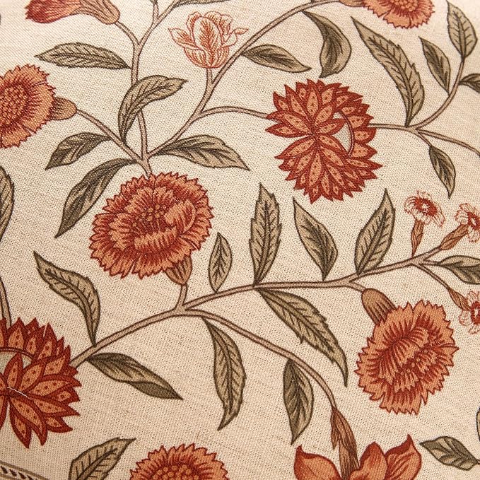 ISAENNE French Elegant Linen Rectangle Throw Pillow Cover,28"x12"-Albano A | Designer Vintage Pillow Cover,Concealed Zipper Design,Orange Floral Pattern,Sofa,Bedroom,Living Room,Lounge Chairs