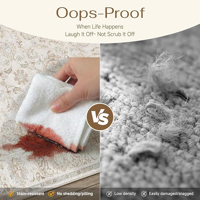 HUGEAR 2x8 Machine Washable Hallway Runner Rugs Vintage Grey - Neutral Non Slip Stain Resistant Low Pile Aesthetic Throw Carpet Kids & Pet Friendly for Bedroom Kitchen Entryway