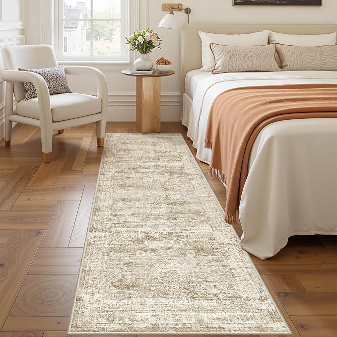 2x7 Runner Rug Non Slip,Washable Hallway Runner Rug,Brown | Neutral Rugs for Kitchen,Entryway,Bedroom,Bathroom,Nursery Room,Thin,Soft Runner Rug,Stain Resistant Indoor Carpet