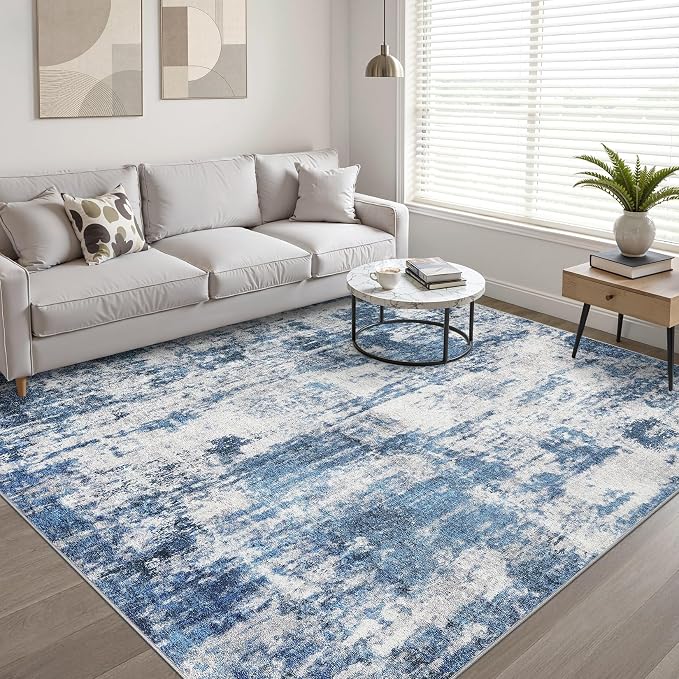 6x8 Area Rug Living Room: Washable Large Neutral Rug Abstract Soft Modern Stain Resistant Indoor Floor Non-Slip Carpet for Bedroom Nursery Kids Office Playroom Dining Room Under Table- Navy Gray