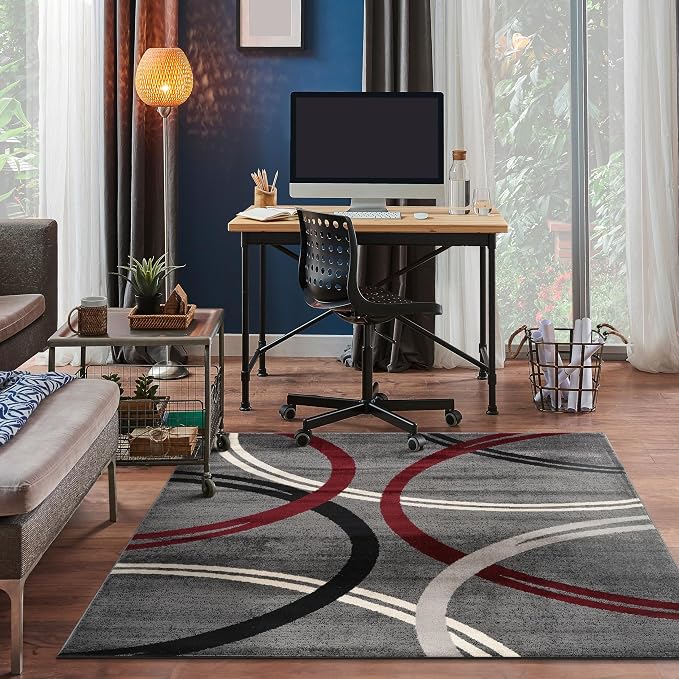 Rugshop Wavy Circles Modern Non-Shedding Square Rug Red 6'6" x 6'6"